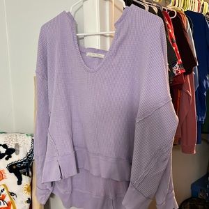We The Free Lavender Off-the-Shoulder Waffle Knit Sweater